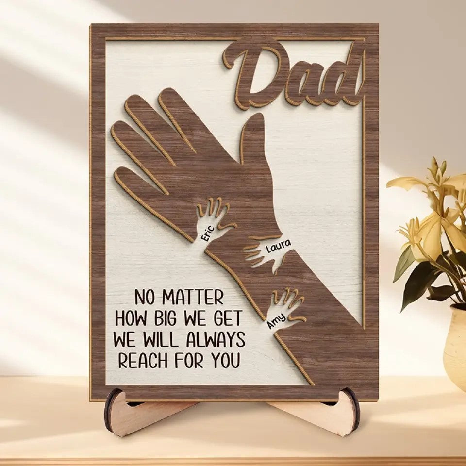 Our Hands United Forever - Personalized Custom Double-Layered Wooden Plaque with Stand - Father's Day Gift for Dad and Grandpa