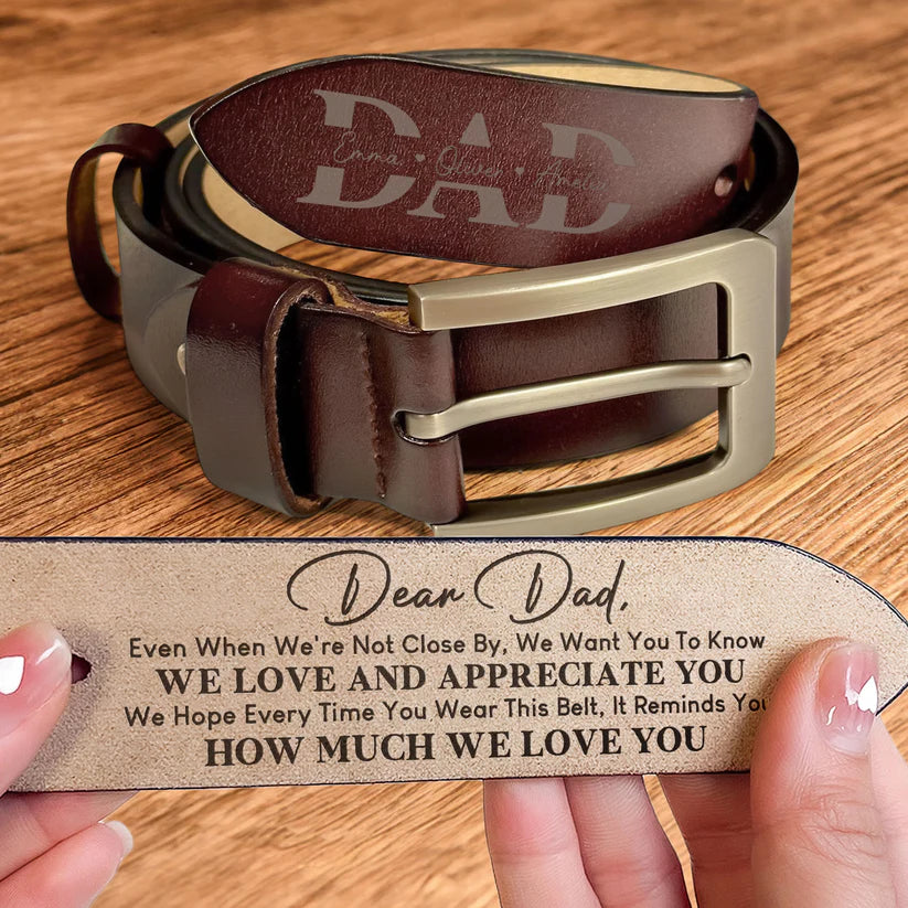 Dad, We Love You - Personalized Engraved Leather Belt