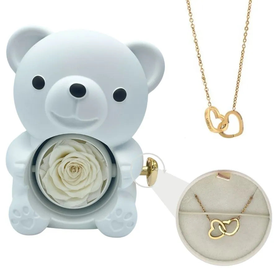 Couple love lettering necklace with bear rose gift box