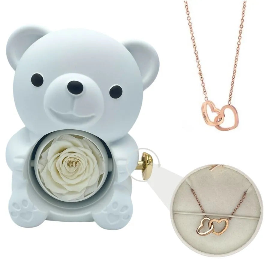 Couple love lettering necklace with bear rose gift box