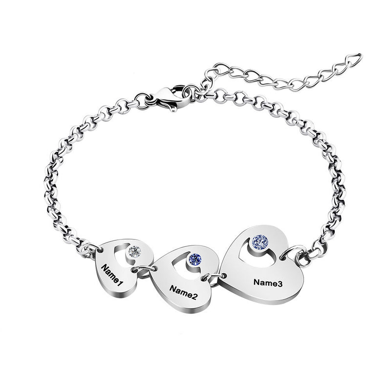 Mother's Day Gift with Hearts and Diamonds Engraving Bracelet