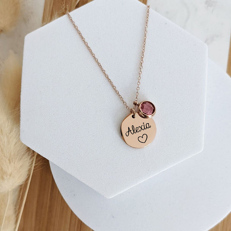 Birthstone circle engraved DIY necklace