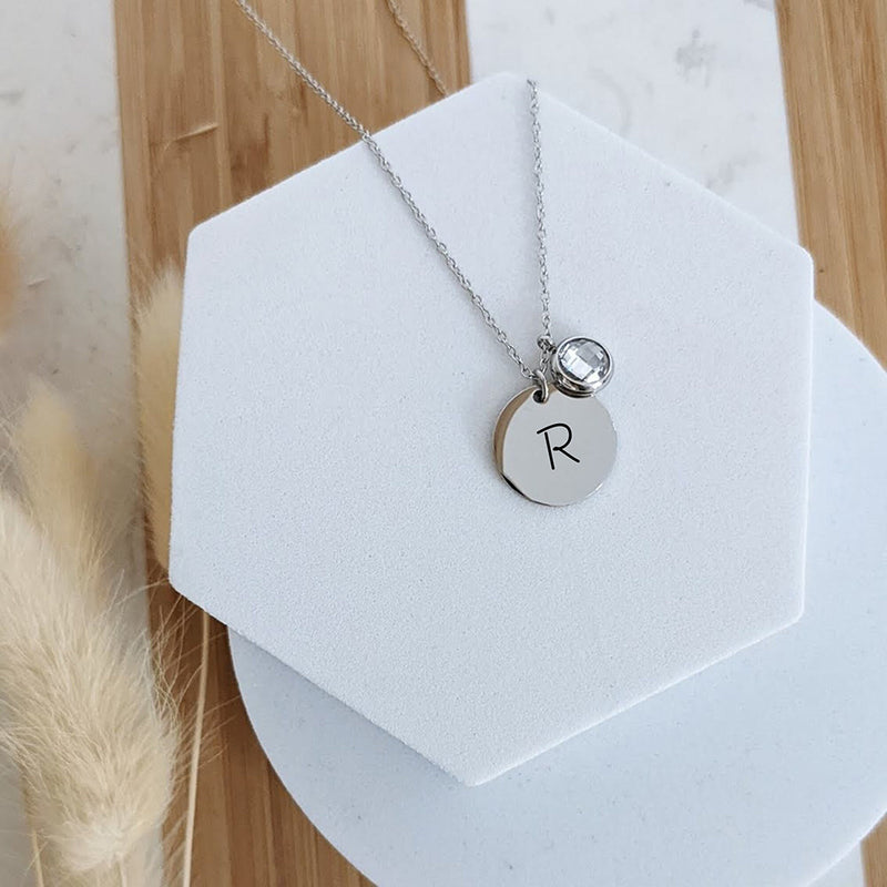 Birthstone circle engraved DIY necklace