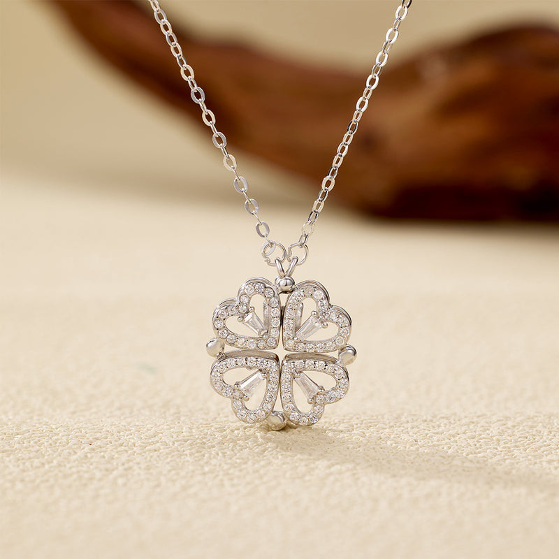 Love folding four-leaf clover pendant necklace