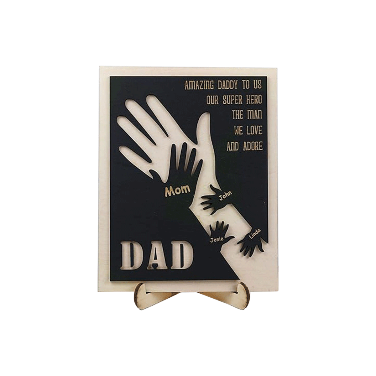 Our Hands United Forever - Personalized Custom Double-Layered Wooden Plaque with Stand - Father's Day Gift for Dad and Grandpa