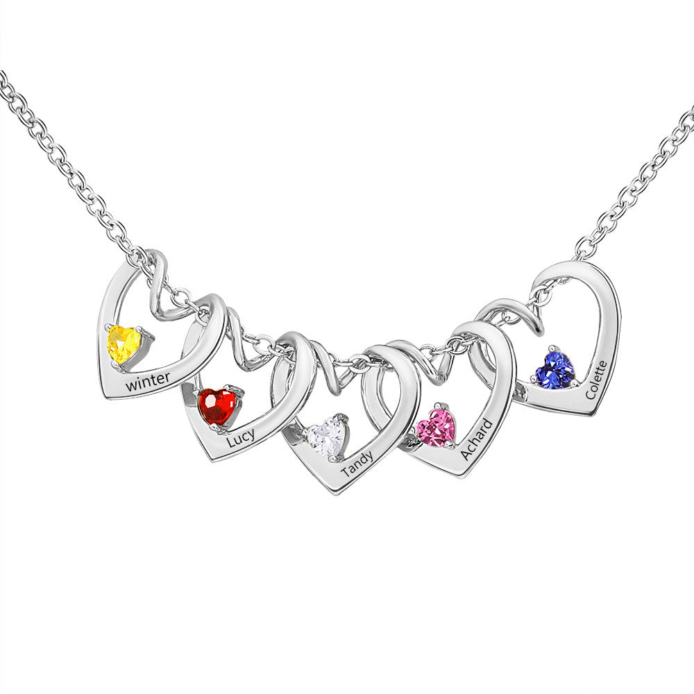 Birthstone Curved Love Engraved Necklace Mother's Day Gift