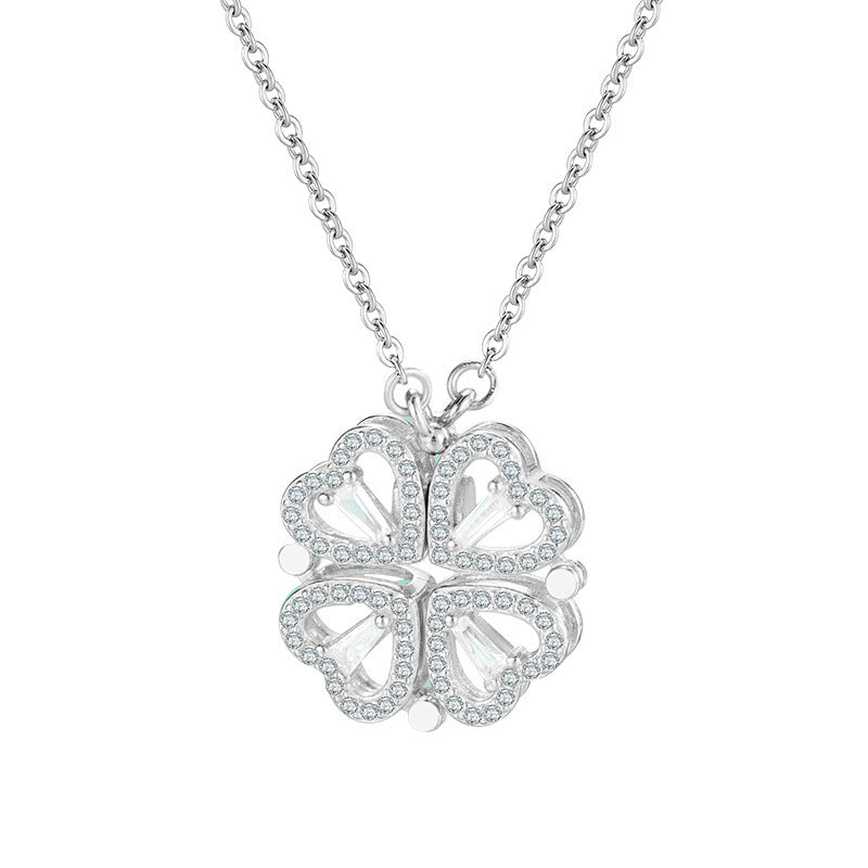 Love folding four-leaf clover pendant necklace