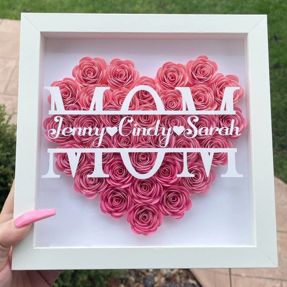 Heartfelt Monogram Flower Shadow Box Gift for Mom