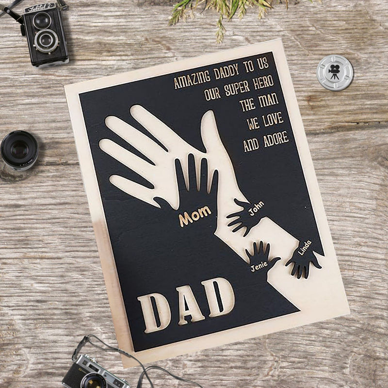 Our Hands United Forever - Personalized Custom Double-Layered Wooden Plaque with Stand - Father's Day Gift for Dad and Grandpa