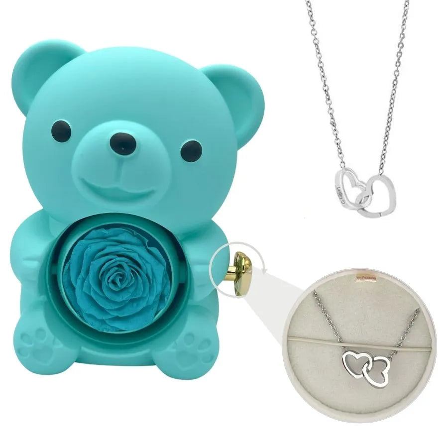 Couple love lettering necklace with bear rose gift box