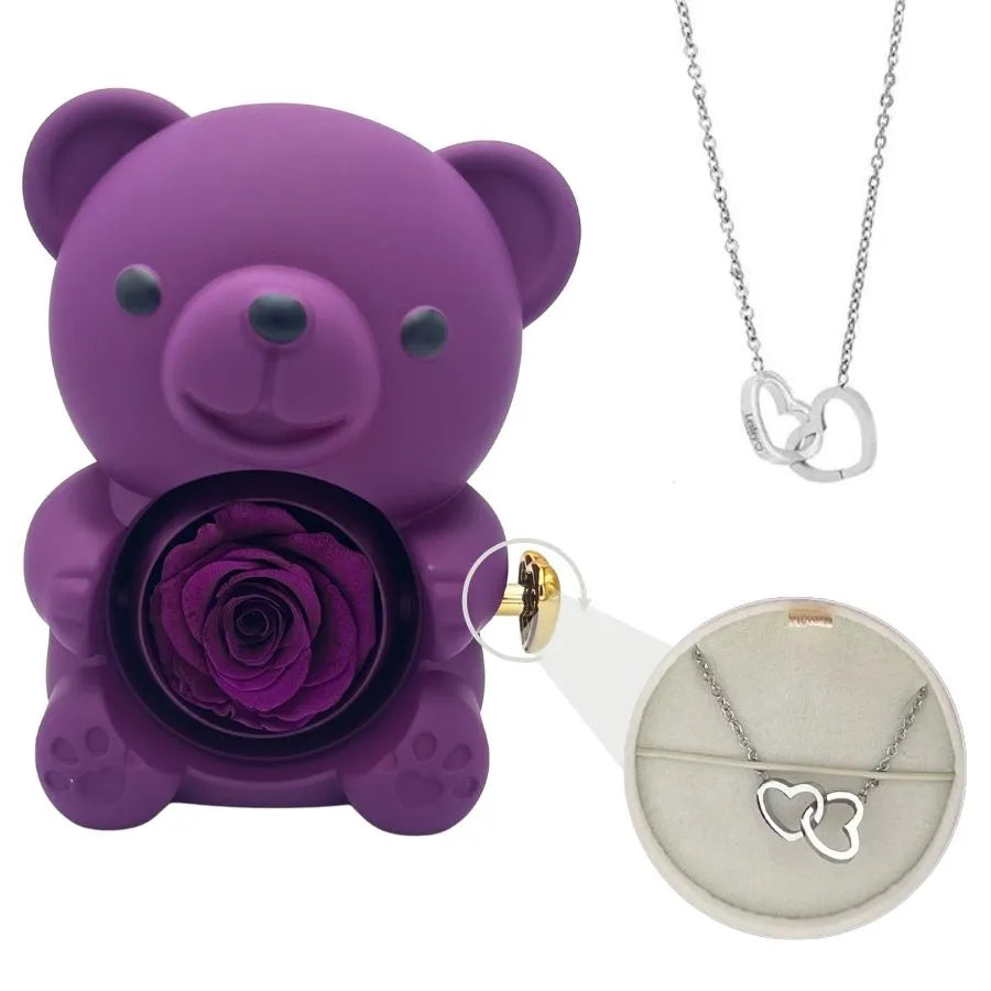 Couple love lettering necklace with bear rose gift box